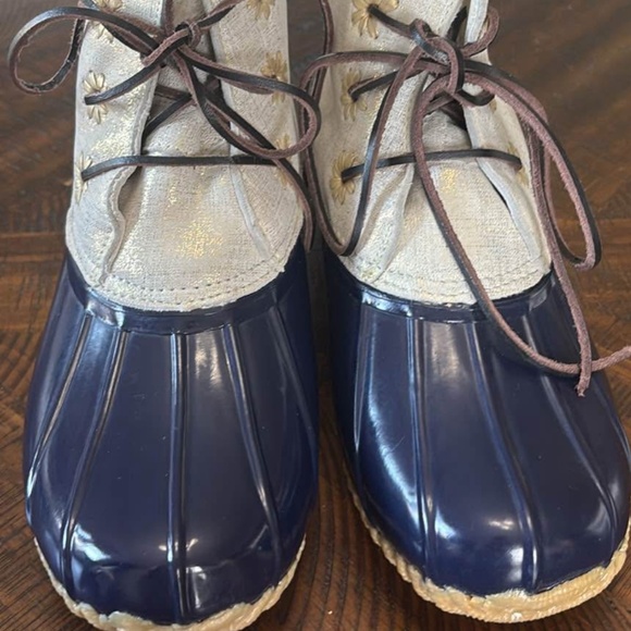 Jack Rogers Rain Duck Boots 10 Navy Blue Gold Sparkle - Picture 1 of 6